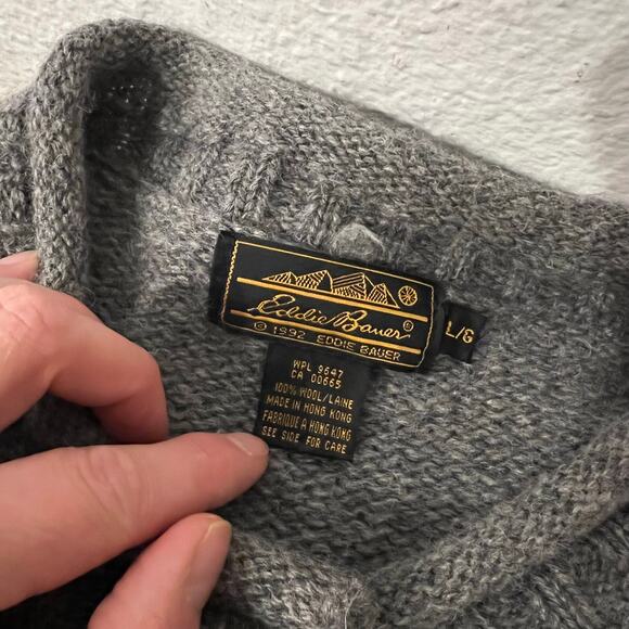 Vintage 1992 Eddie Bauer 100% Wool Knit Rabbit Cardigan Sweater Size Large - Picture 8 of 12